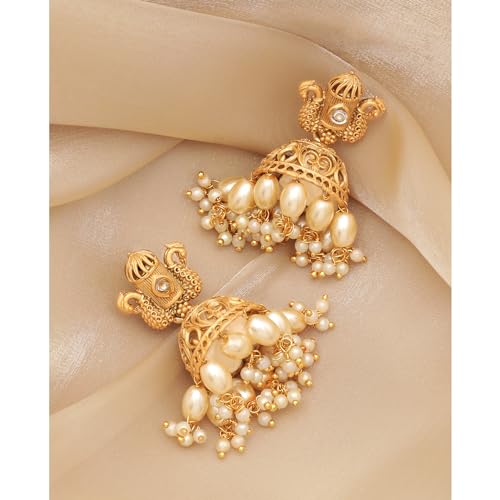 Image of Rubans Jhumka Earrings Gold Plated Stylish Traditional Trendy Jewellery Gift for Women & Girls