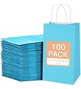 100 Pack Light Blue Small Gift Bags with Handles Bulk, Gift Paper Bags, 5.25"x3.25"x8.25" Kraft B...