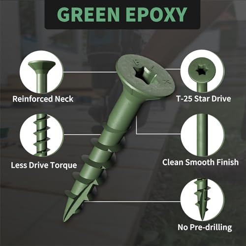 Image of Wood Screws 1 Inch, FIXLINK Deck Screws #8 x 1, 310 PCS, Decking Screws Excellent Rust Resistant for Outdoor Wood Fence, Green