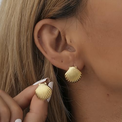 Shell Earrings Gold Stud Earrings Seashell Stud Earring Boho Pearl Shell Drop Dangle Earrings Summer Seashore Ocean Earring Nautical Prom Jewelry for Women4