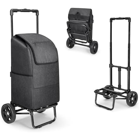 KEDSUM 2 in 1 Shopping Cart for Groceries, 330 lbs Grocery Cart, Portable Shopping Cart with Wheels, Load-Bearing Laundry Basket, Hand Truck with a Black Removable Water-Proof Bag for Moving, Camping Cover