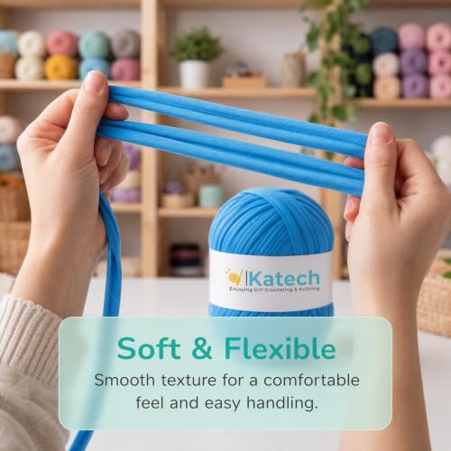 Image of Katech 400g T-Shirt Yarn for Crocheting, Elastic Fabric Yarn for Bag-Blue