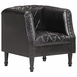Tidyard Fauteuil van zwart leer, 60 x 57 x 64 cm, 1-zitsbank, Chesterfield-bank van leer, fauteuil met rugleuning, relaxstoel van echt leer, moderne lederen bank, tv-stoel