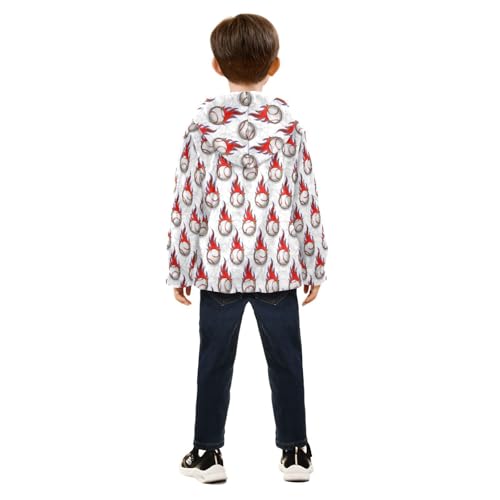 Baseball Flames Toddler Fleece Jacket Baby Boys Hooded Zipper Long Sleeve Thick Warm Outerwear 3-10 Years4