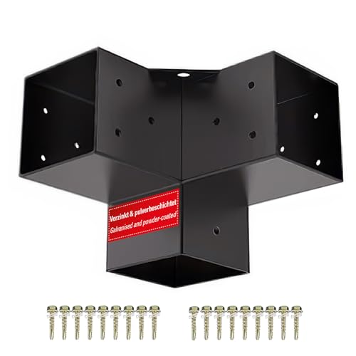 SOTECH Eckverbinder 100 x 100 mm (3-Wege-Verbinder) vierkant Stahl verzinkt und schwarz pulverbeschichtet für höchsten Korrosionsschutz Pergola Pfostenecke für Aluminium und Holzkonstruktionen