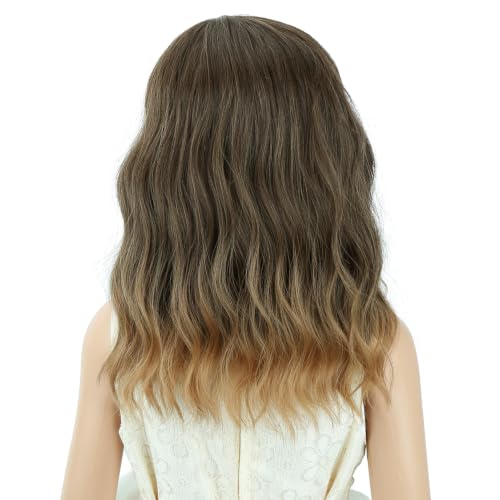 Image of PATTNIUM Brown Ombre Wig for Kids Girls Short Curly Wavy Wigs Brown Side Part Shoulder Length Heat Resistant Synthetic Wig Halloween Cosplay Costume Party Daily Wigs