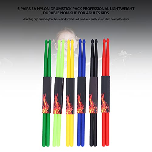 Set de 5A Baquetas de Nylon, Ligero Agarre Antideslizante, 6 Pares para Baterías Electrónicas miniatura 7