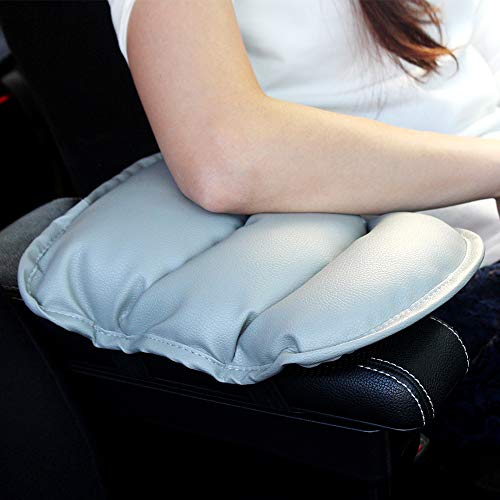 GAMPRO Luxury PU Soft Leather Car Center Console Cushion(11x 8.6 inches) Vehicle Seat Cushions Armrest Pillow Pad for Car Motor Auto Vehicle, Raises Your Center Console.(Gray)