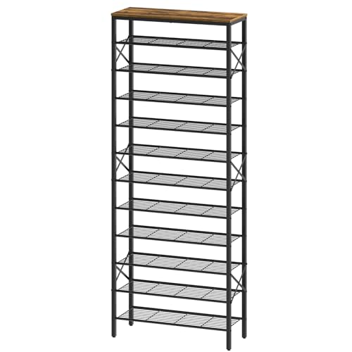 YATINEY 12 Tier Shoe Rack, Large Capacity Shoe Storage Organizer Holds 48 Pairs, Sturdy and Stable, for Entryway, Hallway, Closet, Dorm Room, Rustic Brown SS12BR
