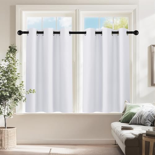 Image of PONY DANCE Pure White Room Darkening Small Curtains, Short Drapes for Bathroom Kitchen, Thermal Insulating Privacy Mini Camper Curtains for Kids Bunk Windows(2 Panels, W 29 x L 24 inches)