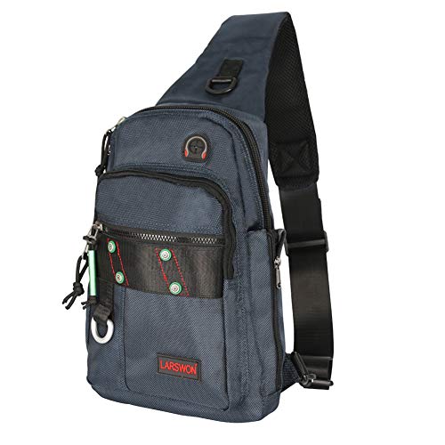 Larswon Schulterrucksack Sling Rucksack Sling Bag Umhängetasche Daypack Crossbag Mann Frauen Tasche Blau Cover