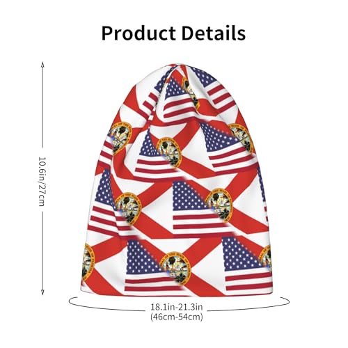 American Flag and Florida Flag Kids Leisure Elastic Knitted Hat Junior Large Size Knit Cap Child Beanie Black2
