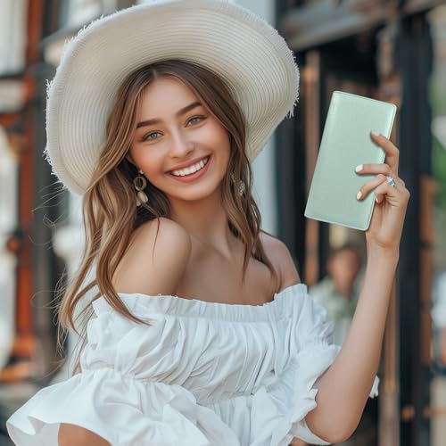 Image of Immaturus Womens Wallet, Sage Green Slim Thin RFID Blocking Card Wallets, Bifold PU Leather Credit Card Holder Organizer, Cute Cash Clutch Long Billfold with Zipper Coin Pocket Ladies Girls Gift