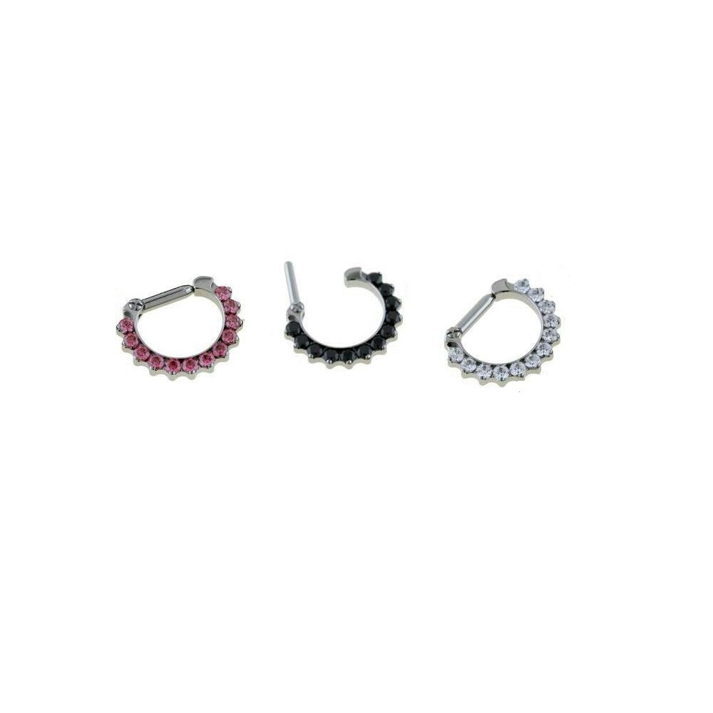 BodyJewelryOnline Satz von 3 Septum Clicker Cz Jeweled Ring Septum Nasenring 14 Spurweite 5/16"