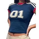 Vintage Graphic Baby Tees for Women Y2k Tops Jersey Cute Summer Crop Tops 2000s Shirt Going Out Top (01-Black,S,Small)