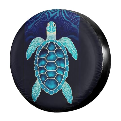 Image of Blue Turtle Striped Print Spare Tire Cover Dust-Proof Wheel Tire Cover Fit Trailer, RV, SUV and Many Vehicle 17 Inch