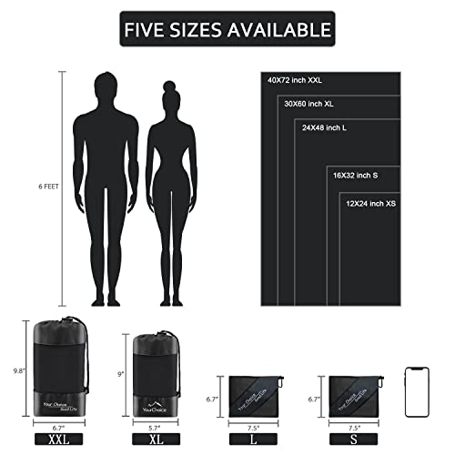 Your Choice Microfiber Travel Towel (12X24 Inch), Quick Dry Hand Sweat Towel For Gym Workout Camping Sports. Super Absorbent, Lightweight And Ultra Compact (Xsmall/Black) #TOP2