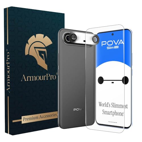 Image of ArmourPro UV Tempered Glass for Tecno Pova Slim 5G with Black Camera Ring Guard Combo, Crystal Clear Screen Protector, Case Friendly, Anti-Scratch, Bubble-Free Installation Kit