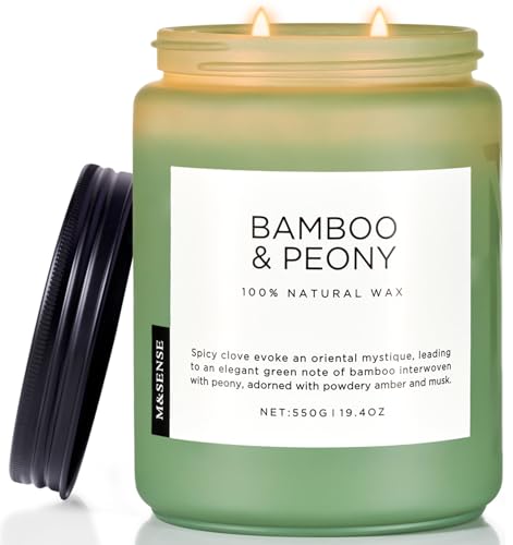 M&SENSE Bamboo Peony Spring Large Jar Candles for Home Scented 19.4 Ounces 110 Hour Long Lasting Burn, Natural Organic Soy Wax Gifts for Women, Fresh Smelling Aromatherapy Candle for Stress Relief