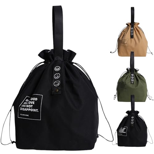 HiGropcore ランチバッグ 巾着 お弁当袋 保冷保温 弁当バッグ キャンバス製 21×15×30cm 大容量 ランチ/弁当/キャンプ/ピクニック対応