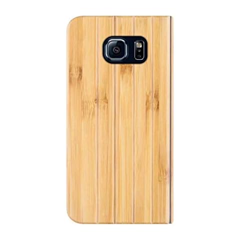 iATO Samsung Galaxy S6 Edge Book Type Case - Real Bamboo Wood Grain Premium Protective Front & Back Cover Galaxy S6 Edge - Unique Folio Flip Wooden Bumper Accessory for Samsung Galaxy S6 Edge Cover