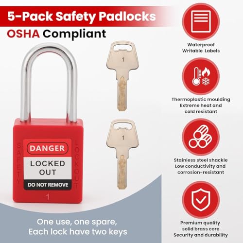Kit d'étiquette de lock-out électrique complet avec cadenas et hachés de consignation - 5