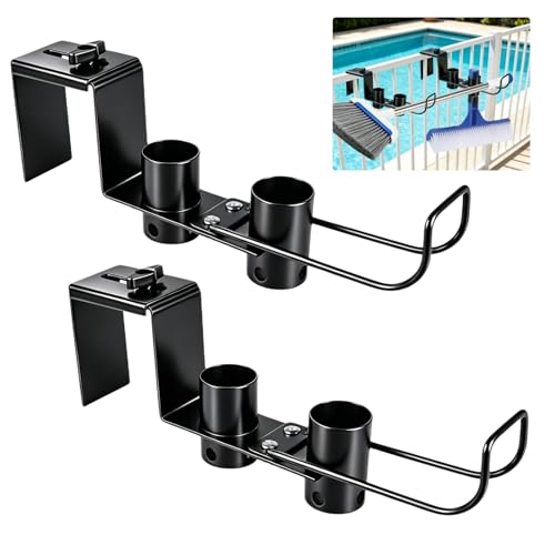 2 Pack Adjustable Pool Fence Hooks Heavy Duty Metal Pool Tool Pole Hangers for Pool Equipment Storage Pool Tool Organizer Holder for Hanging Pool Cleaning Tools Brush Leaf Skimmer Net Vacuum Head
