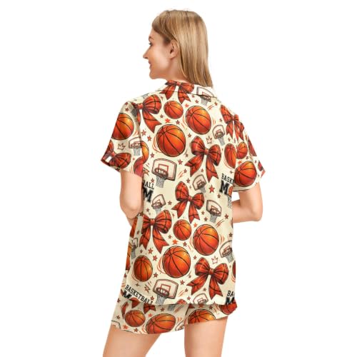 Image of Funny Pajamas for Women Set Print Satin Loungewear Pjs Short Sleeve Button Down Top and Shorts Sets Sleepwear XS-3XL