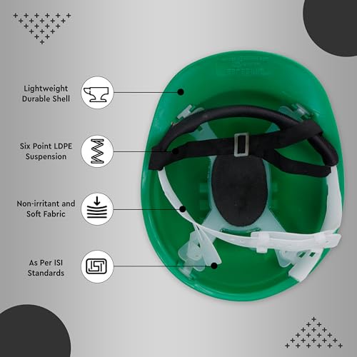 Image of Robustt Safety Helmet - Green (Pack of 1) | Adjustable Headband | Heavy Duty Material | As Per ISI Safety Standard | Non Irritant and Soft Fabric | Lightweight and Durable
