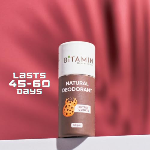 Image of Bitamin Natural Deodorant | India's First 5% Vitamin C Deodorant | Butter Cookie (Very Light Fragrance) | Vegan | Unisex Fragrance | NO Aluminium, Parabens, Alcohol - 30 g (Butter Cookie), Cream