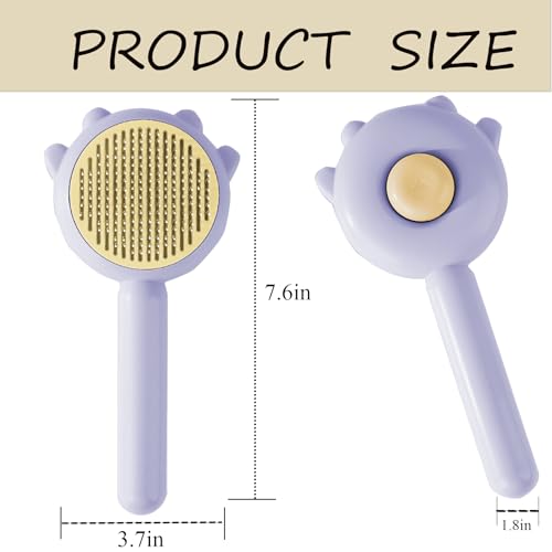 Image of ๐๐๐ญ ๐๐๐ข๐ซ ๐๐ซ๐ฎ๐ฌ๐ก, Cat Brush with Release Button, Pet Hair Cleaner Brush Cat Grooming Brush, Pet Comb Cat Brushes for Indoor Cats, Self Cleaning Cat Brush for Deshedding (Purple)