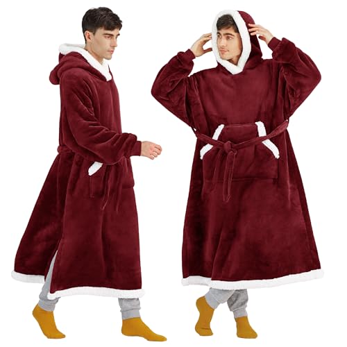 Bedsure Sherpa Wearable Blanket Hoodie, Burgundy Oversized Adult