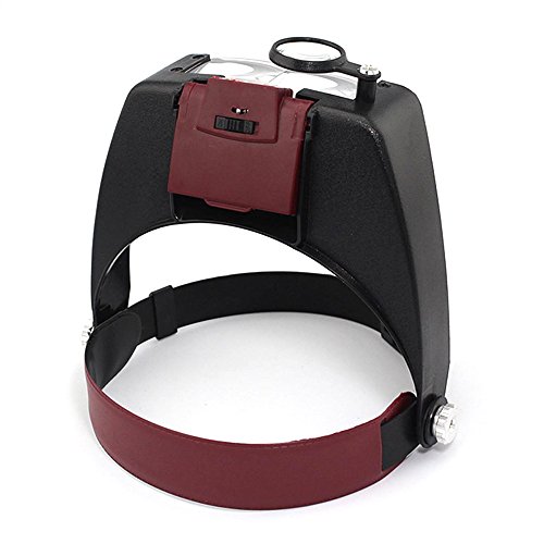 Jewelers ajustáveis ​​Head Headband Lamp Magnifier Iluminado Óculos de lupa Lupa de lente 2 LED Ligh