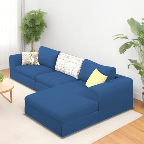 Image of Koza RHS 4 Seater L Shape Sofa Set for Living Room (Blue Fabric) Premium Fabric Sofa