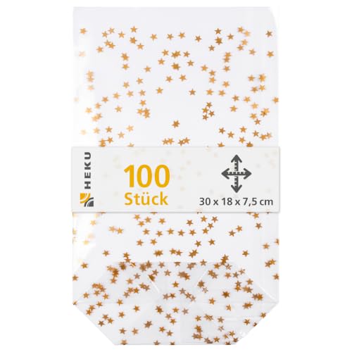 HEKU 100er Packung Transparente Bodenbeutel mit goldenen Sternen...