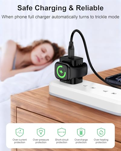 Image of Samsung Galaxy Watch8 Charger, 3 in 1 Wireless Charging Cube for Galaxy Watch Ultra 8 Classic 7 6 5, Double Port USB C + USB A Fast Charger Wall Plug Power Block for Samsung A17 A16 A15 A36 S26-Black