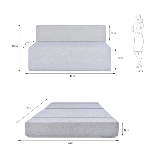 Image of Foldable Two Seater Sofa Bed 4X6 Ft Jute Fabric Washable Cover Convertible Sofa Bed for Home & Office, Guest Room (Finish Color Grey - Pre-Assembled)