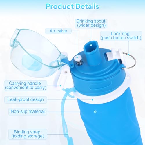 750ML Kollabierbare Silikon,Faltbare Trinkflasche Sport,Flask Bottle Trinkflasche Fahrrad,BPA-Frei,Sport&Outdoor Wasserbehälter Auslaufsicher,Langlebig,Geschmacksneutral zum Wandern,Joggen,Camping