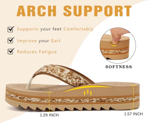 Image of ONCAI Flip Flops for Women, Fashion Printed Platform Sandals Woman with Arch Support Yoga Mat Cushion, Lightweight Summer Beach Outdoor Chunky Non-Slip Rubber Soles US Size 5-11