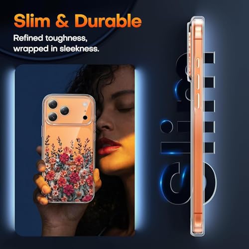 Image of Elzzi Clear Transparent Cover for iPhone 17 Pro Max Case Shockproof Case Floral Design Full Camera Protection Shockproof PC Covers Transparent Flower Cover for Girls & Women