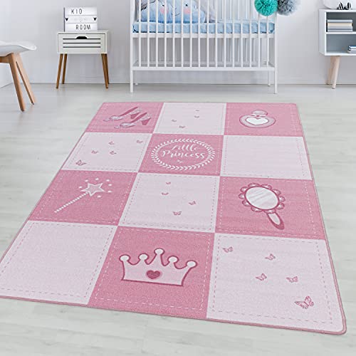 SIMPEX Kurzflor Teppich Kinderteppich Kinderzimmer Prinzessin Krone Zauberstab Pink, Farbe:Pink, Grösse:80x120 cm Cover