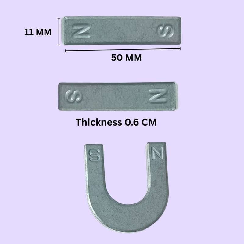 ESPtronics 2 Pc 50 mm Long Bar Magnet with 1 Pc U Shape Magnet North and South Pole Markings for Projects, Educational Science Project Experiment Kit for School Kids, Classroom & Lab Use, Magnetic 1