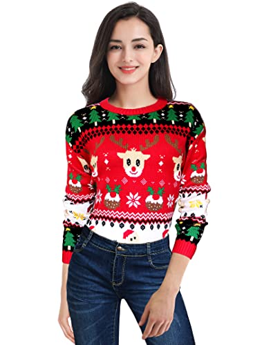 v28 Ugly Christmas Sweater for Women Reindeer Funny Merry Xmas Knit Sweaters2