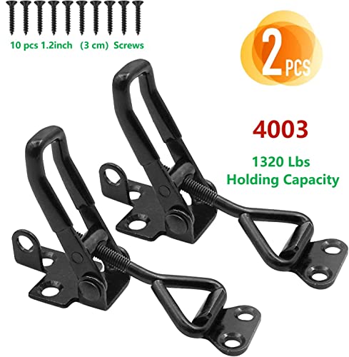 Image of 2 Pack Adjustable Black Toggle Clamp Latch(4003) Heavy Duty 1320lbs Capacity Toggle Latch & Quick Release Metal Pull Latches, Easy to Install for Lid Box Case Door Smoker(come with 10pcs 1.2 inch Screws)
