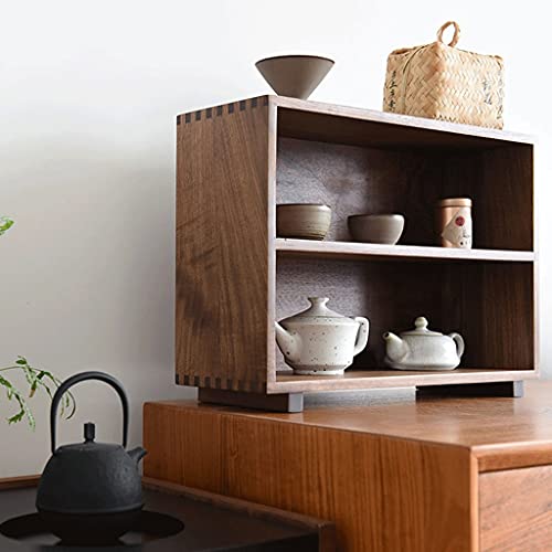 zyr Sideboard Regale Kleine Schränke Desktop-Schränke Schwarz Walnuss-Speicher-Display-Rack 3-Schichten Massivholz-Haushalts-Kaffee-Ecke Japanischer Art - Image 3