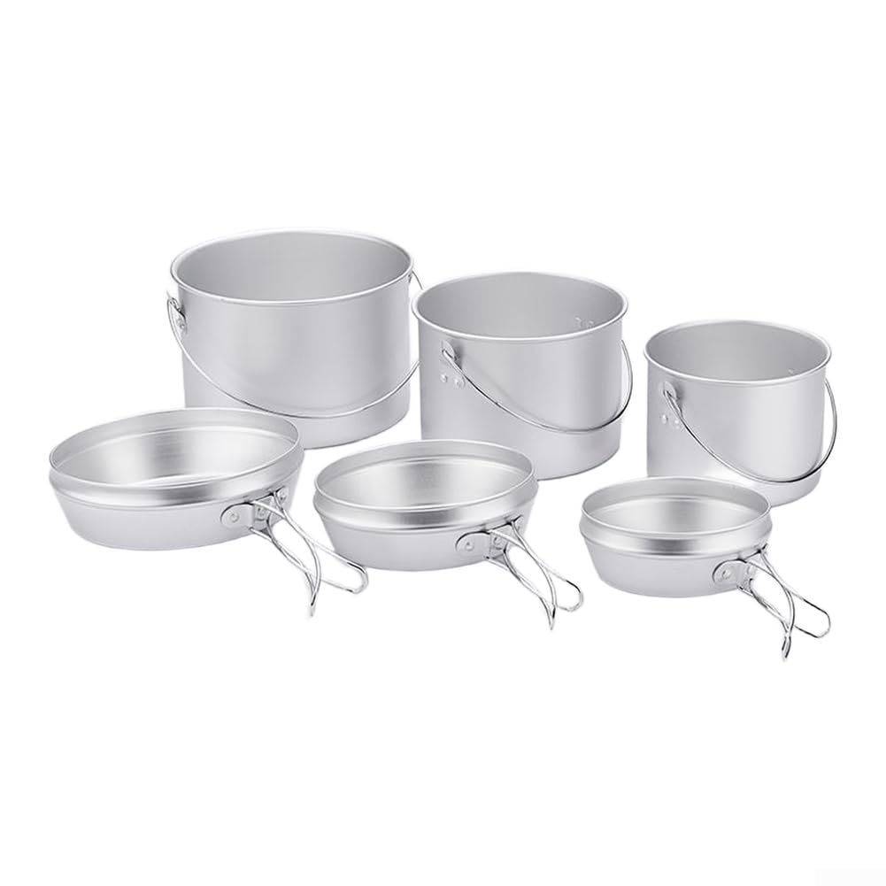 Set di pentole da campeggio in alluminio leggero, 3 pezzi, portatile, con manici pieghevoli, per escursioni