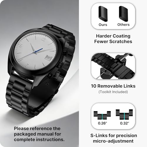 Image of Fullmosa 16mm Stainless Steel Watch Band, Quick Release Metal Replacement Strap with Removable Links, Includes Spring Bars & Link Removal Tool for Men Women (Black)