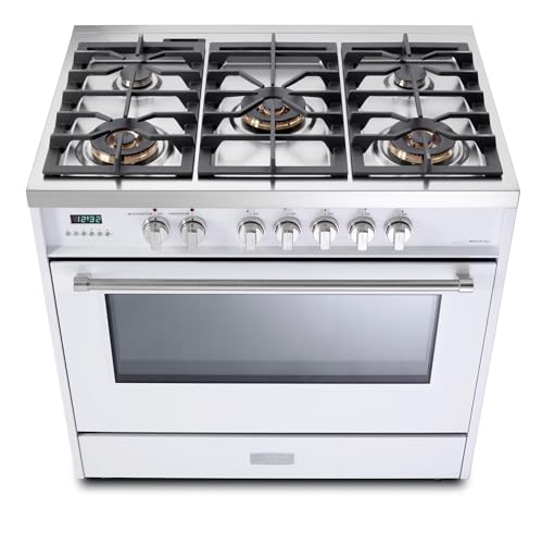 Verona VDFSGE365W 5.0 Cu. Ft 36 Inch Dual Fuel Range Oven Freestanding 2 Convection Fans 5 Sealed Brass Burners True White thumb #3