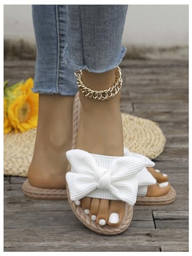 Image of GORGLITTER Women's Bow Flat Sandals Open Toe Slip On Slide Slipper Shoes | Sandals Women Comfortable, Dressy Sandal Women, Y2k Shoes, Dress Slippers for Women, Flats