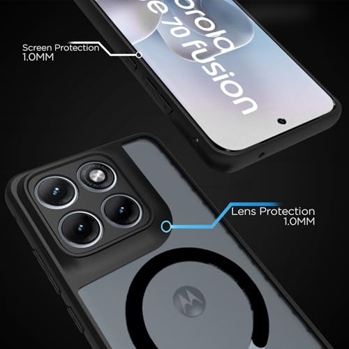 Image of RIGGEAR Shockproof Sleek Hybrid Armor Magnetic Back Cover Case Compatible with MagSafe Accessories for Motorola Moto Edge 70 Fusion 5G (Smoke Black Matte PC + Black TPU Bumper)